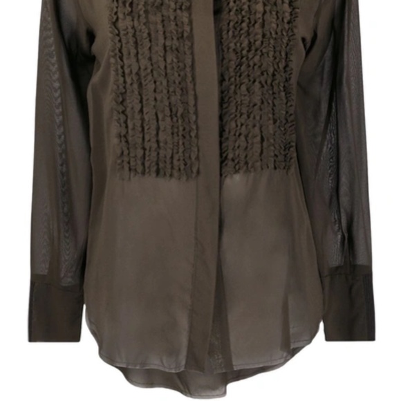 Kristensen Du Nord RUFFLE-BIB LONG SLEEVED BLOUSE IN GREEN - Picture 2 of 2